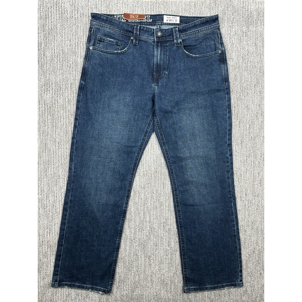 NWT TK Axel Jeans 36x32 (fits 38x32) Blue Men's Slim Boot Cut Straight Stretch